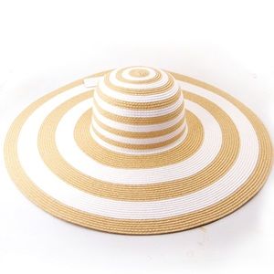 Striped Beige and White Floppy Hat